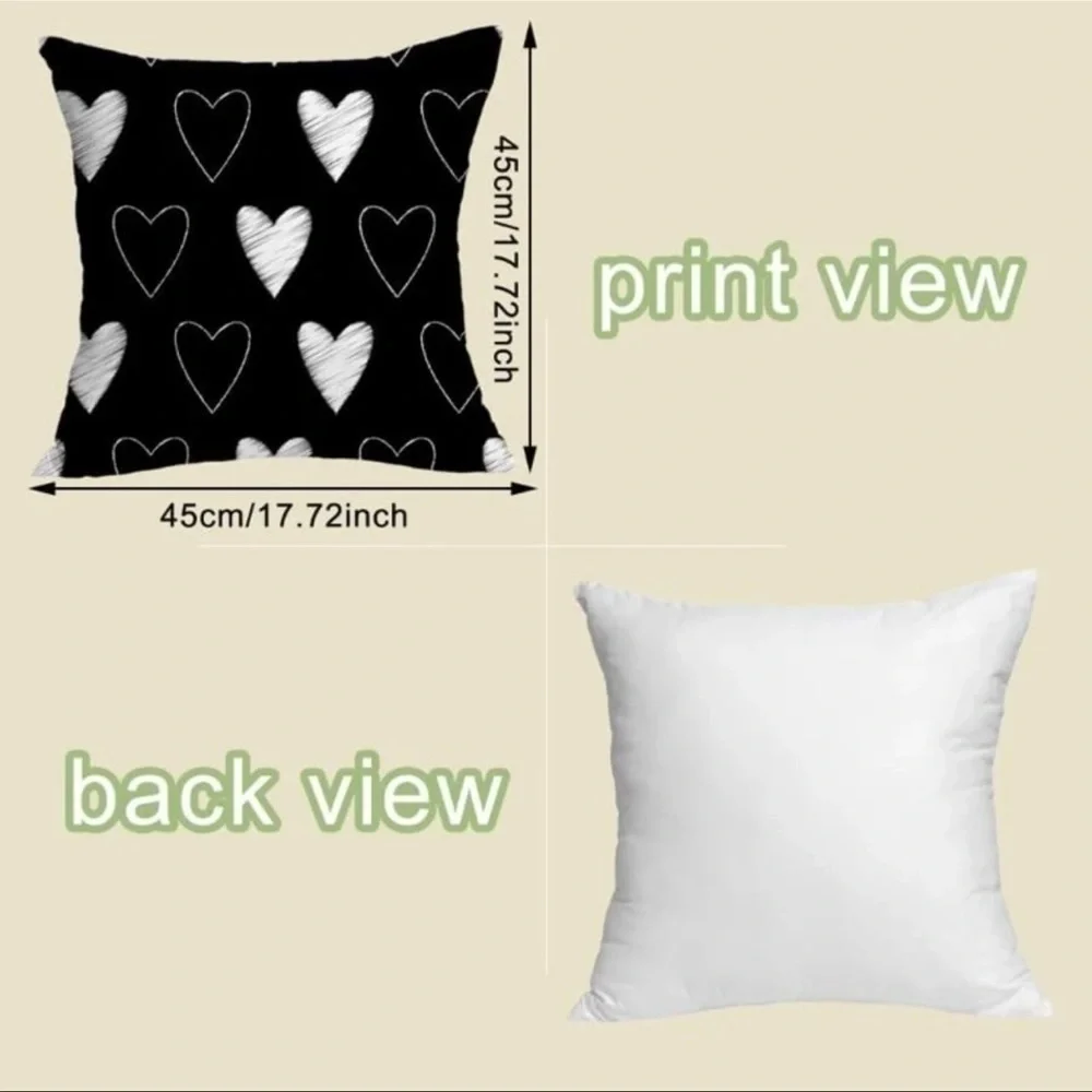 BACK AND WHITE HEART PRINT PILLOW COVER